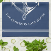 ヴィンテージブルー航海のいかりレイクハウスボート キッチンタオル (折り畳み)