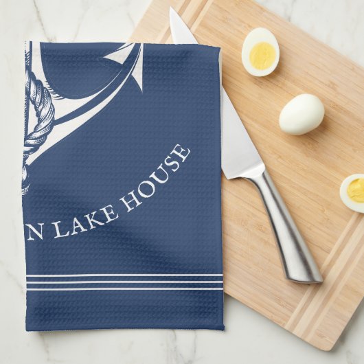 ヴィンテージブルー航海のいかりレイクハウスボート キッチンタオル (四つ折り)