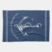 ヴィンテージブルー航海のいかりレイクハウスボート キッチンタオル (横)