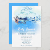 ヴィンテージブルー航空機水彩色男の赤ちゃんシャワー 招待状 (正面/裏面)