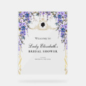 ヴィンテージブルー花模様ブリジガートンブライダルシャワー アクリルサイン (正面)