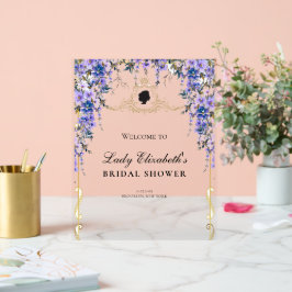 ヴィンテージブルー花模様ブリジガートンブライダルシャワー アクリルサイン