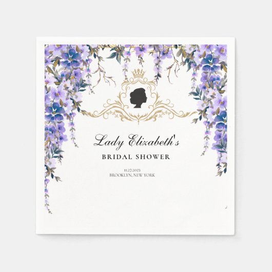ヴィンテージブルー花模様ブリジガートンブライダルシャワー スタンダードカクテルナプキン (正面)