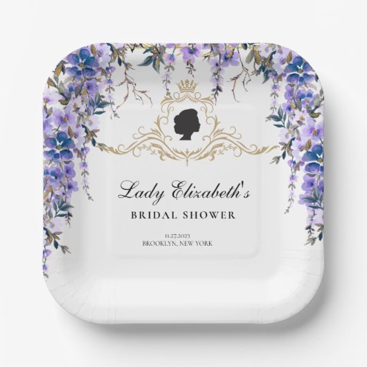 ヴィンテージブルー花模様ブリジガートンブライダルシャワー ペーパープレート (正面)