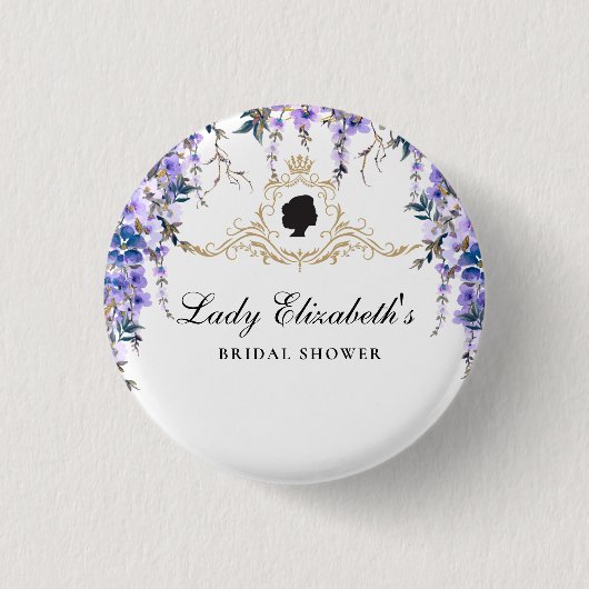 ヴィンテージブルー花模様ブリジガートンブライダルシャワー 缶バッジ (正面)