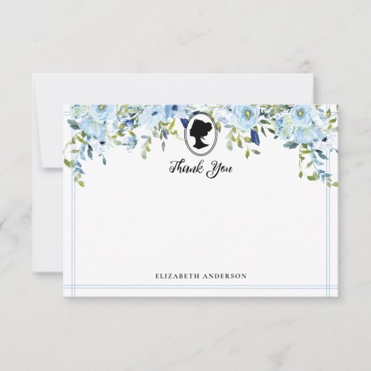 ヴィンテージブルー花模様リージェンシーエラブライダルシャワー サンキューカード (正面)