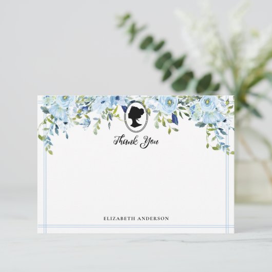 ヴィンテージブルー花模様リージェンシーエラブライダルシャワー サンキューカード (スタンド正面)