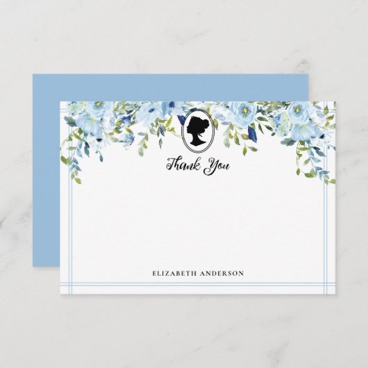 ヴィンテージブルー花模様リージェンシーエラブライダルシャワー サンキューカード (正面/裏面)