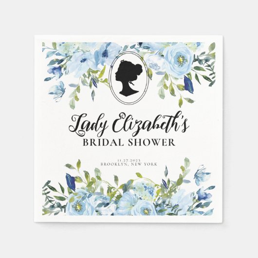 ヴィンテージブルー花模様リージェンシーエラブライダルシャワー スタンダードカクテルナプキン (正面)