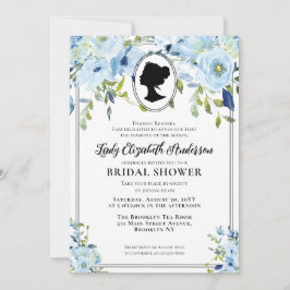 ヴィンテージブルー花模様リージェンシーソサエティブライダルシャワー 招待状