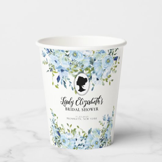 ヴィンテージブルー花模様リージェンシーソサエティブライダルシャワー 紙コップ (裏面)