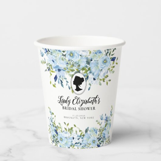 ヴィンテージブルー花模様リージェンシーソサエティブライダルシャワー 紙コップ (正面)