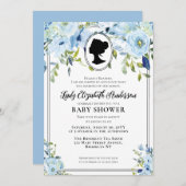 ヴィンテージブルー花模様リージェンシーソサエティーベイビーシャワー 招待状 (正面/裏面)