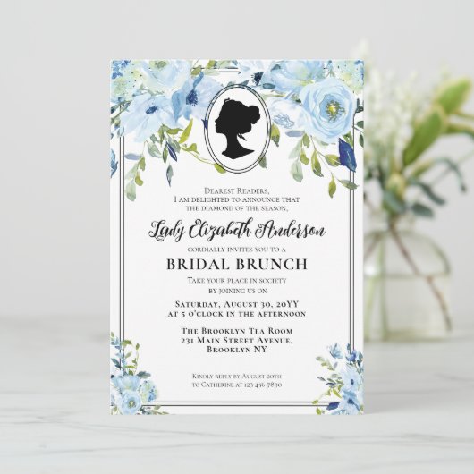 ヴィンテージブルー花模様リージェンシーブライダルブランチ 招待状 (スタンド正面)