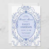 ヴィンテージブルー華美フレームブライダルシャワー 招待状 (正面)