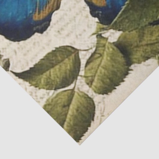 ヴィンテージブルー蝶とバラのデコページ 薄葉紙 (詳細)