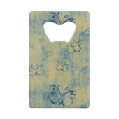 ヴィンテージブルー蝶の壁紙パターン クレジットカード栓抜き (裏面)