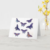 ヴィンテージブルー蝶イラストレーションアート カード (黄色い花)