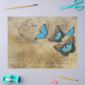ヴィンテージブルー蝶デクページティッシュペーパー 薄葉紙 (クラフト)