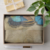 ヴィンテージブルー蝶デクページティッシュペーパー 薄葉紙 (ギフト)