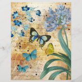 ヴィンテージブルー蝶フローラスクラップブック紙 (正面)