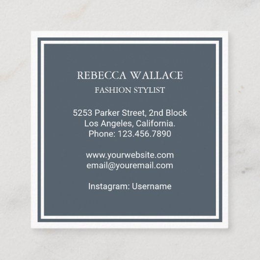 ヴィンテージブルー裁縫マシンファッションスタイリスト スクエア名刺 (裏面)