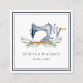 ヴィンテージブルー裁縫マシンファッションスタイリスト スクエア名刺