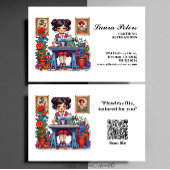 ヴィンテージブルー裁縫機女の子花変化 名刺