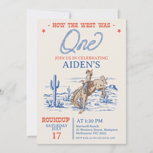 ヴィンテージブルー西は1歳の誕生日だった 招待状 (正面)