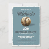 ヴィンテージブルー野球テーマ観賞誕生日パーティー 招待状 (正面)