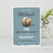 ヴィンテージブルー野球テーマ観賞誕生日パーティー 招待状 (スタンド正面)