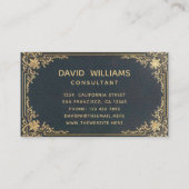 ヴィンテージブルー金ゴールドエレガントフレーム書 名刺 (裏面)