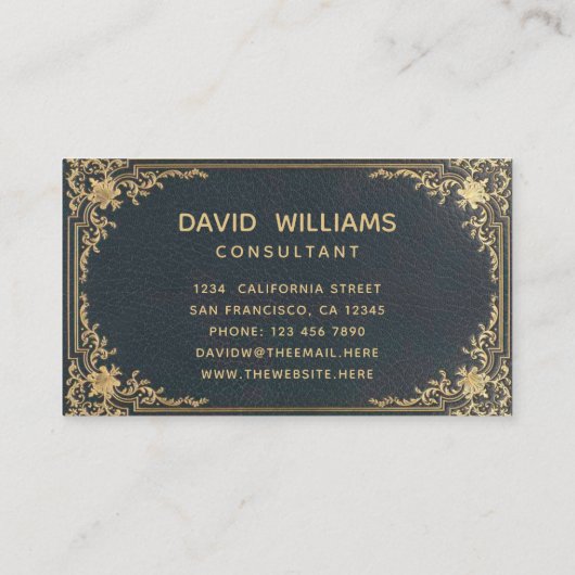 ヴィンテージブルー金ゴールドエレガントフレーム書 名刺 (裏面)