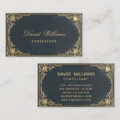 ヴィンテージブルー金ゴールドエレガントフレーム書 名刺 (正面/裏面)