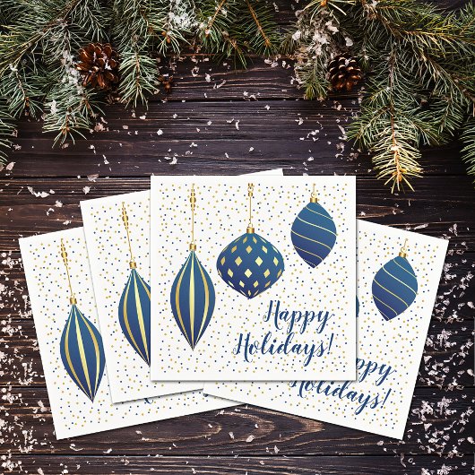 ヴィンテージブルー金ゴールドクリスマスオーナメントホリデイ スタンダードカクテルナプキン