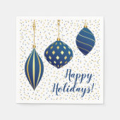 ヴィンテージブルー金ゴールドクリスマスオーナメントホリデイ スタンダードカクテルナプキン (正面)