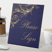 ヴィンテージブルー金ゴールドダマスクお申し結婚込みスタンド 台座サイン (インサイチュ)