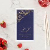 ヴィンテージブルー金ゴールドフローラダマスクスク結婚スクリプト (インサイチュ)