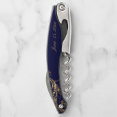 ヴィンテージブルー金ゴールドフローラダマスクスク結婚スクリプト ソムリエナイフ (裏面)