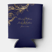 ヴィンテージブルー金ゴールドフローラダマスクスク結婚スクリプト 缶クーラー (正面)