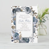 ヴィンテージブルー金ゴールドフローラ植物学ブライダルシャワー 招待状 (スタンド正面)