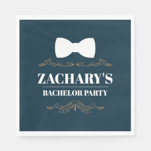 ヴィンテージブルー金ゴールドボウタイバチュラーパーティ スタンダードランチョンナプキン