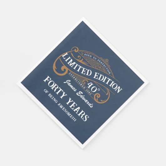 ヴィンテージブルー金ゴールドメンズウィスキー40歳の誕生日 スタンダードランチョンナプキン (角)