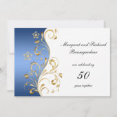 ヴィンテージブルー金ゴールド旋回50周年結婚を迎える 招待状 (正面)