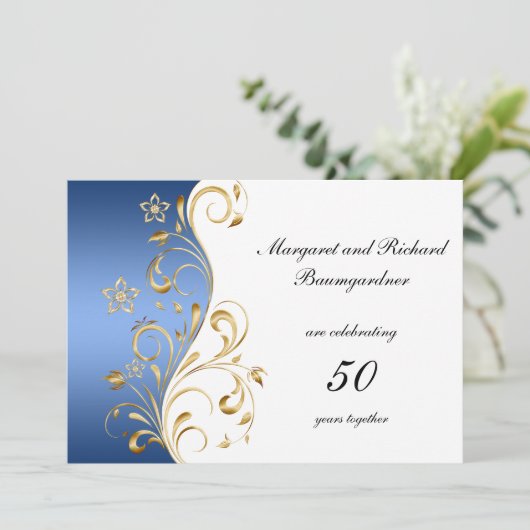 ヴィンテージブルー金ゴールド旋回50周年結婚を迎える 招待状 (スタンド正面)