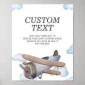 ヴィンテージブルー飛行機バースデーパーティカスタムーの看板 ポスター (正面)