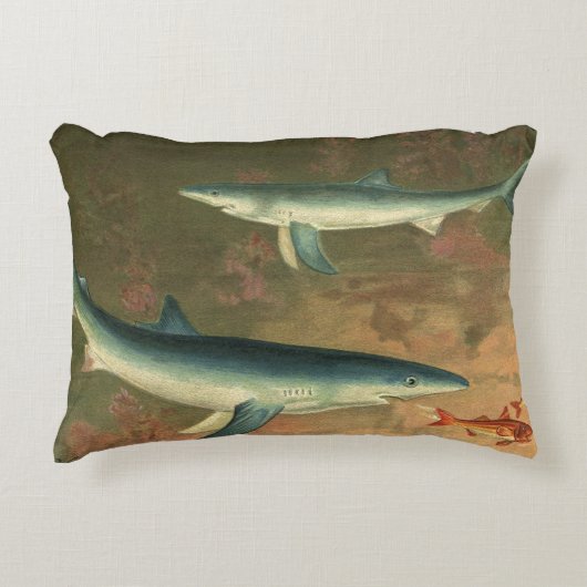 ヴィンテージブルー食べシャークの魚、海洋生物 アクセントクッション (正面)
