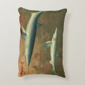ヴィンテージブルー食べシャークの魚、海洋生物 アクセントクッション (裏面(縦))