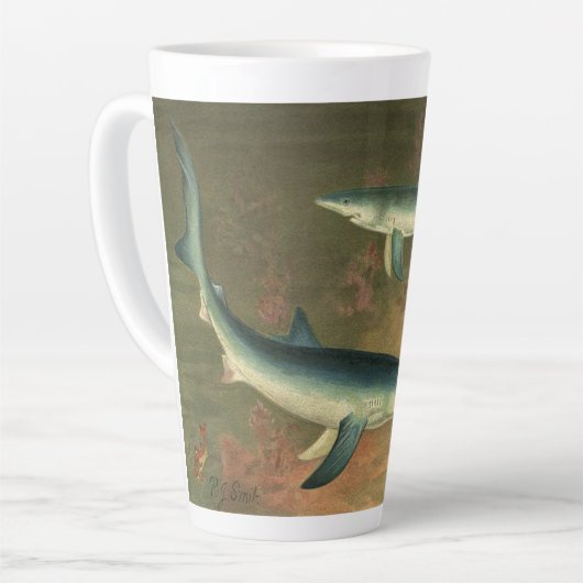 ヴィンテージブルー食べシャークの魚、海洋生物 カフェラテマグ (左アングル)