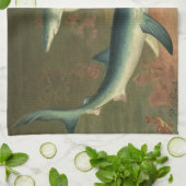 ヴィンテージブルー食べシャークの魚、海洋生物 キッチンタオル (折り畳み)